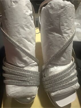 Silver Strappy Rhinestone Heels for Women